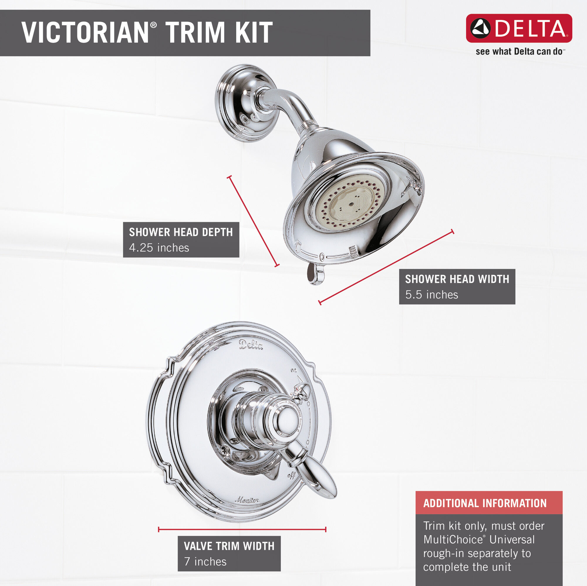 T17255 Облицовка для душа Monitor® серии 17 Delta Faucet Victorian Хром - Вид №3