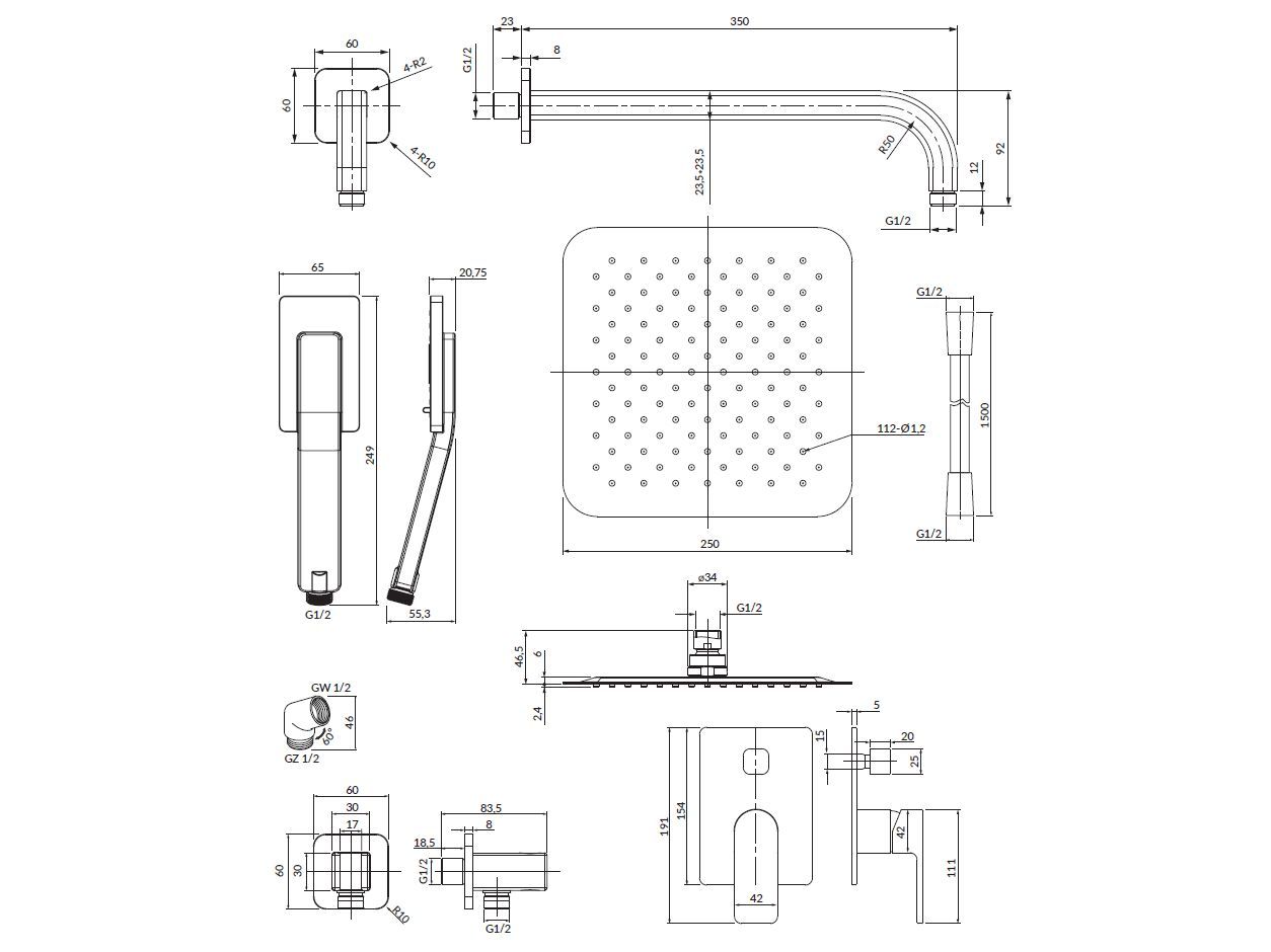 Встраиваемый душевой набор с душем и ручным душем OMNIRES Baretti ARCH-00070067 - Вид №2