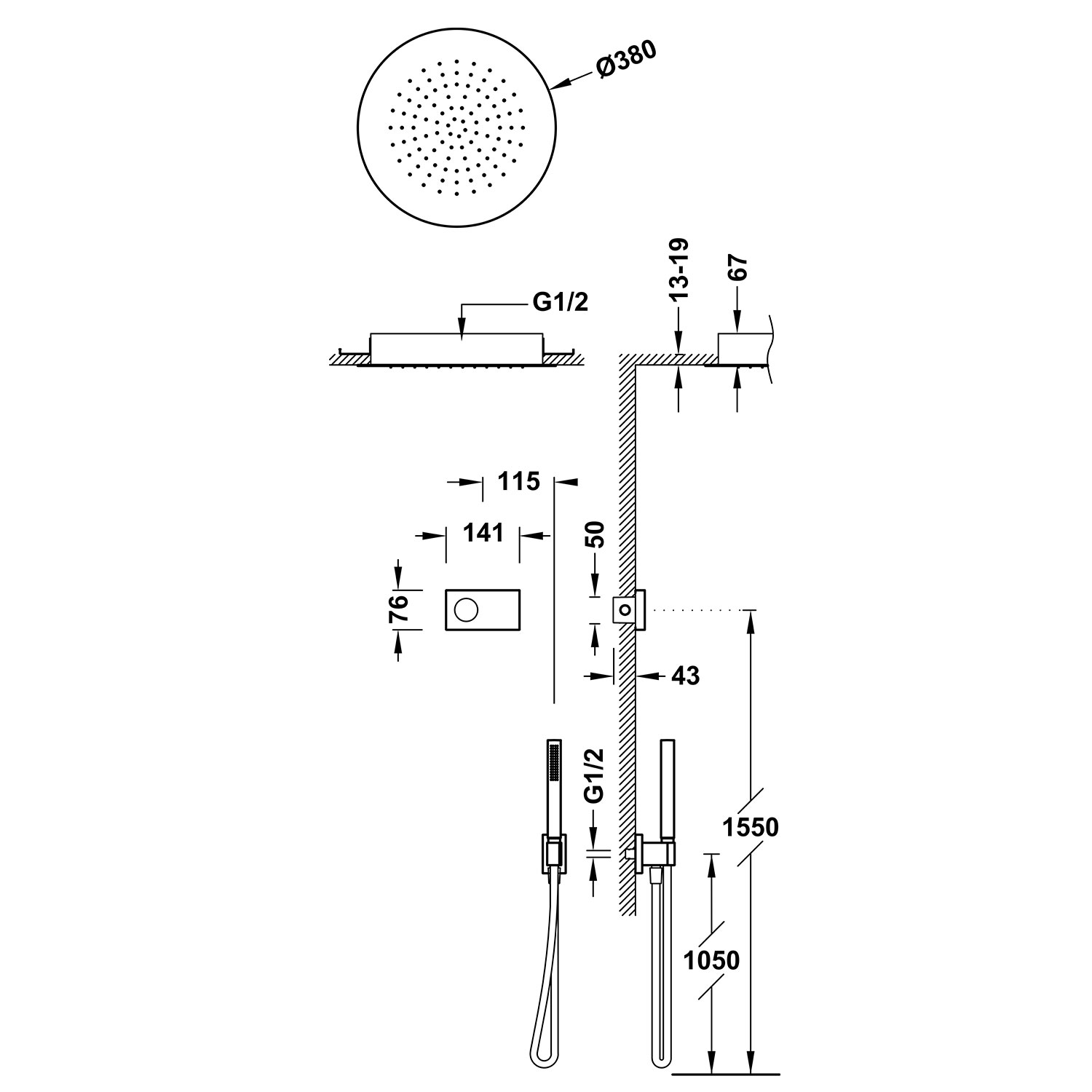 SHOWER TECHNOLOGY 2-ходовой встраиваемый электронный термостатический смеситель для душа, набор для душа-09288555 нм TRES Electronic 09288555NM - Вид №1