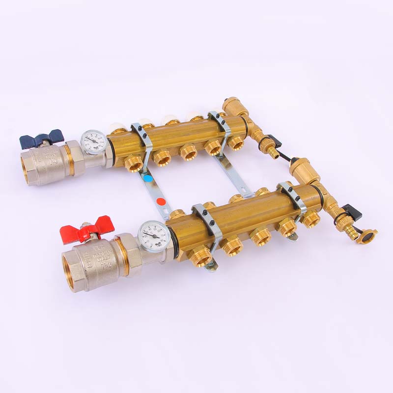 Коллекторная группа с кронштейнами, регулировочными и термостатическими вентилями TIEMME 1"x3/4"ЕК 5 выходов 3870006 - Вид №1