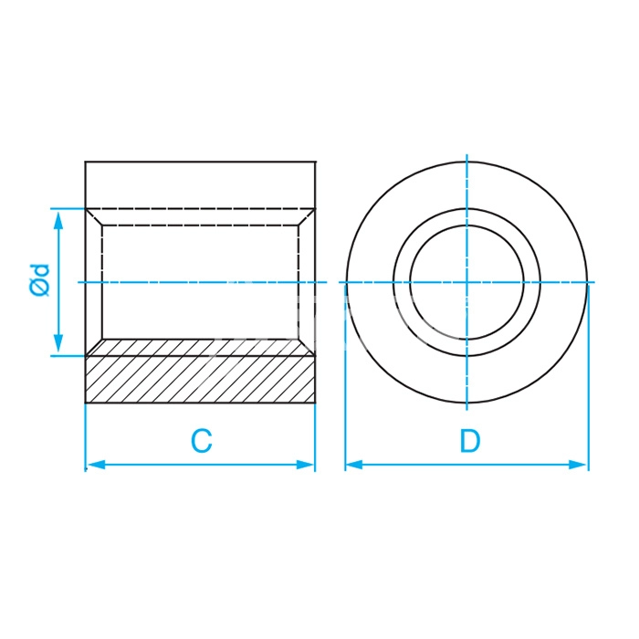IS417 Гайка трапецеидальная (бронза) d=20 мм, шаг резьбы 4 мм (прав. резьба), LRM 20-4-D ISKRA  - Вид №1