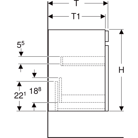 501.904.00.1 Шкафчик для раковины Geberit Renova Plan, с одним выдвижным ящиком и одним внутренним выдвижным ящиком Geberit  - Вид №4