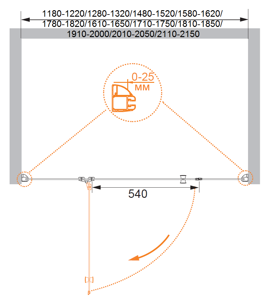Душевая дверь в нишу CEZARES VERONA-W-B-13-30+60/30-C-Cr - Вид №3