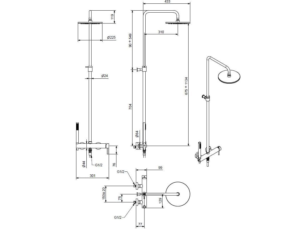 Хромированная латунная душевая колонна Bugnatese K-Line ARCH-00071260 - Вид №1