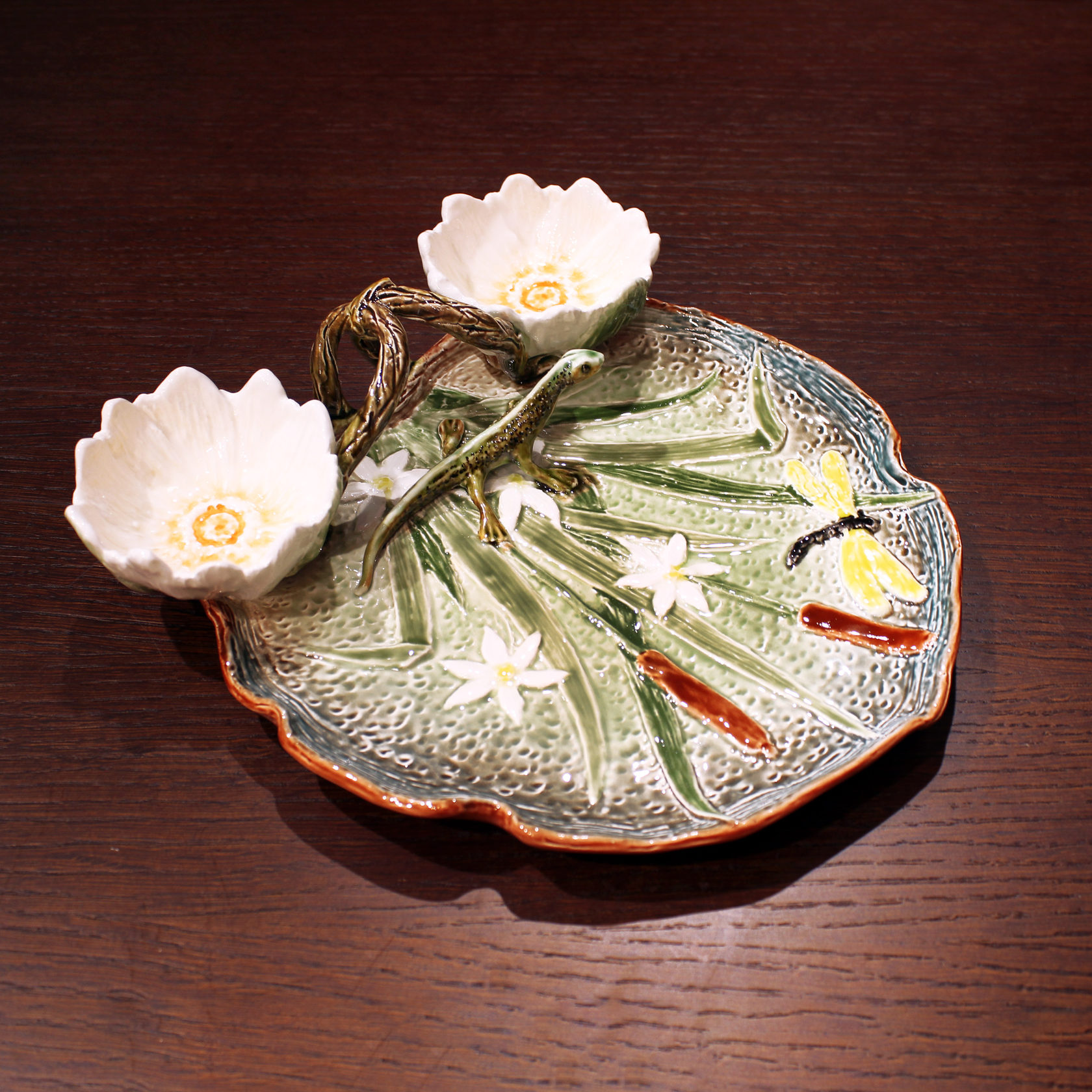 Блюдо для закусок (с двумя кувшинками) Бирюза/Зеленый PROVANSFAIENCE sun-id-994698 - Вид №11