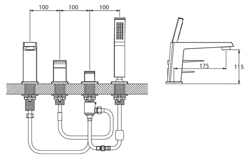 Смеситель на борт ванны однорычажный с ручным душем ARLIE ARL-VIM4-CRM BELBAGNO  - Вид №1