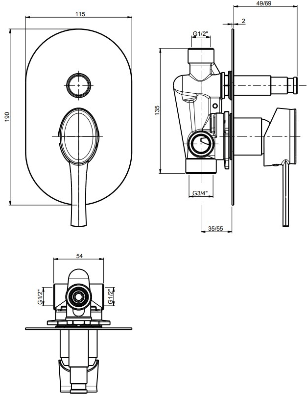 Rubinetterie Frattini Смеситель для душа однорычажный встраиваемый Delizia sun-id-1364205 - Вид №1