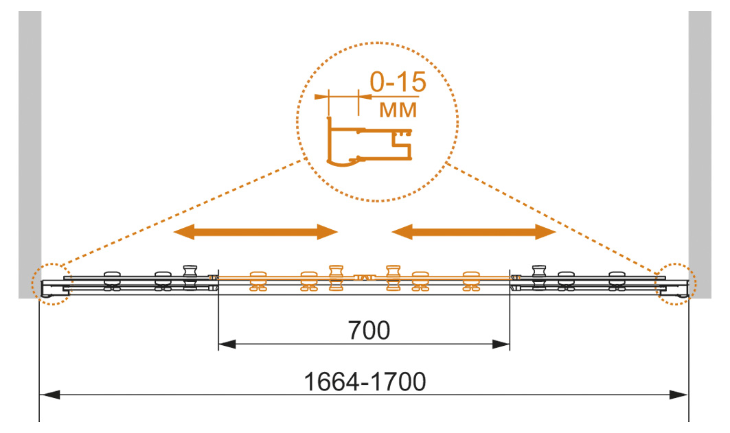 PRATICO-VF-2-170/140-C-Cr Душевое ограждения на борт вынны Cezares Китай - Вид №1