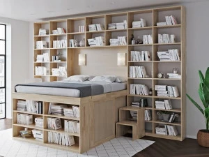 Cinius Кровать-контейнер из бука с книжным шкафом
