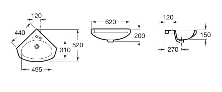 Фарфоровая подвесная угловая раковина Roca ESTUDIO ANGULAT 325200..1 ARCH-00054647 - Вид №2