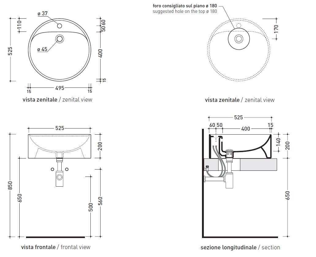 Керамическая круглая раковина с одной столешницей Ceramica Flaminia Twin ARCH-00039526 - Вид №2