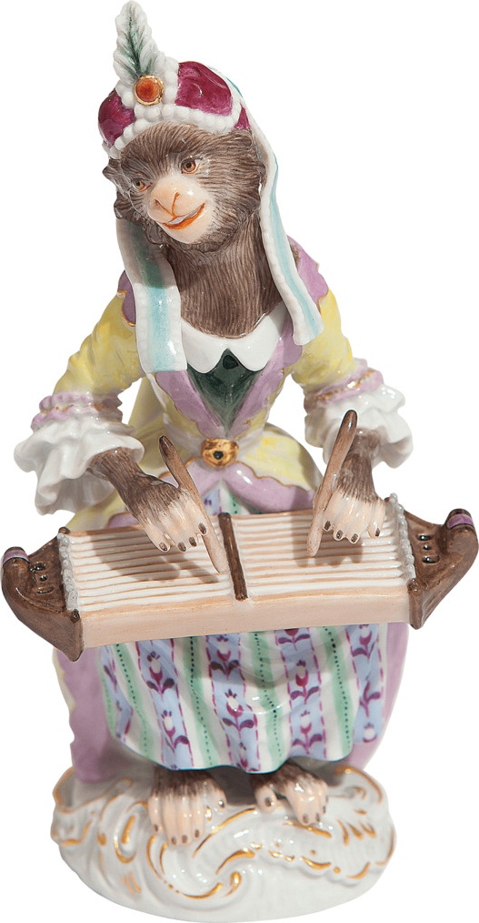 10645721 Meissen Фигурка Meissen "Обезьяний оркестр.Обезьянка с цитрой" 13,5см (лим.вып. 2020г. 310шт.) Фарфор, Керамика 