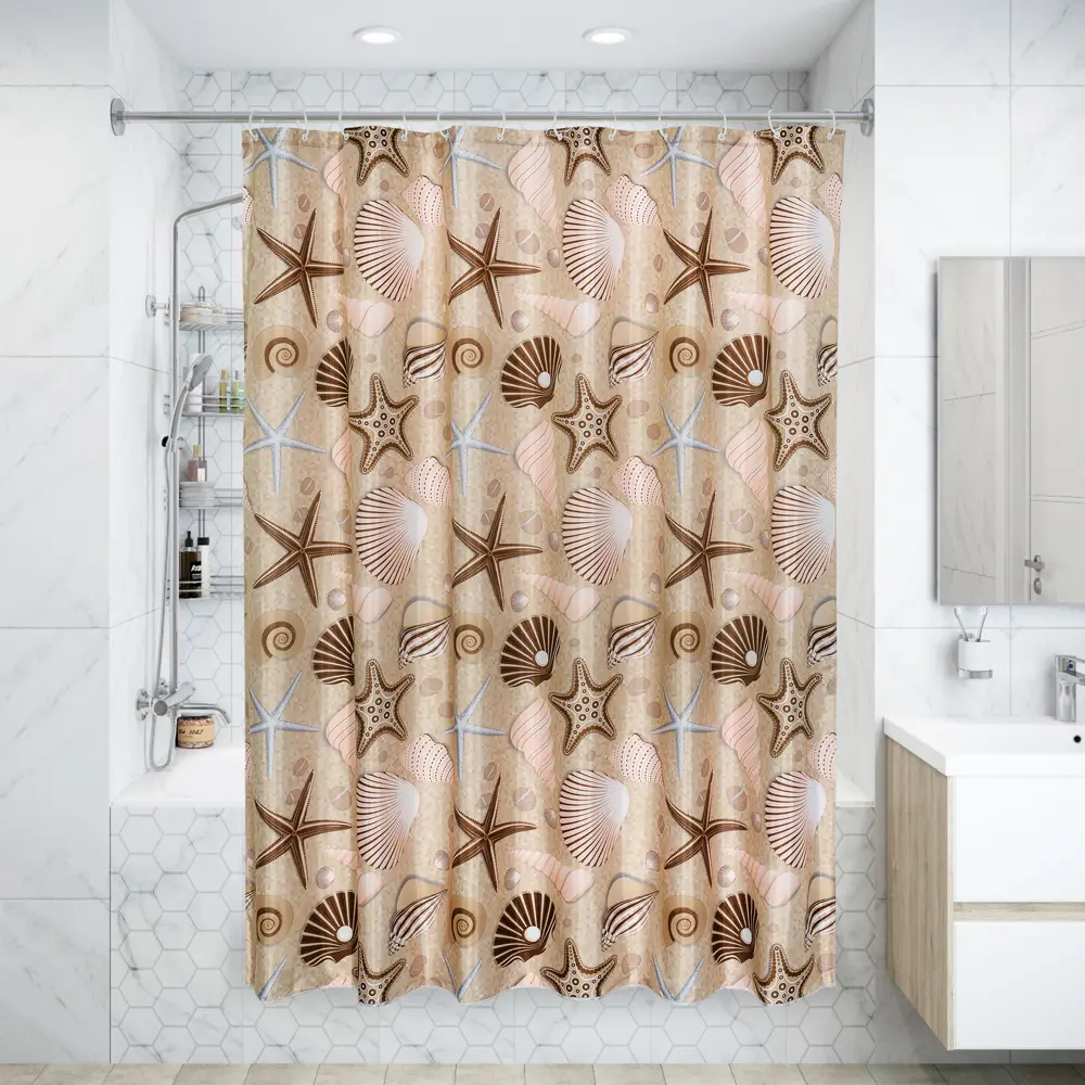 Штора для ванной комнаты «Seabed Sight» 180x180 см цвет бежевый BATH PLUS Без серии STLM-2093306