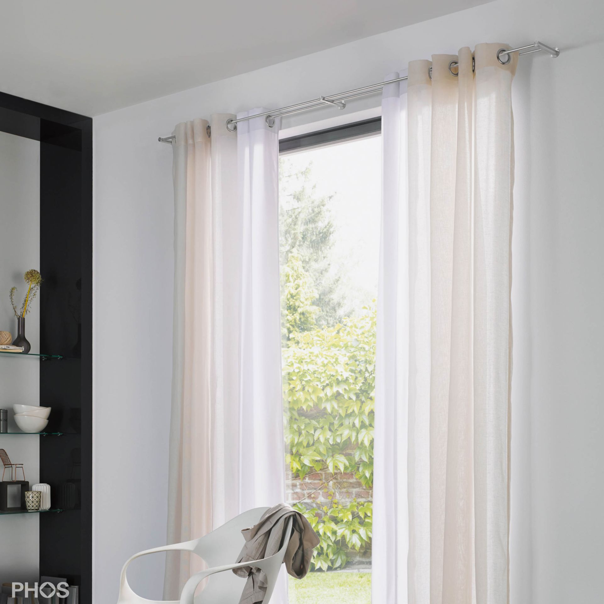 VS20-140ED2400 Комплект карнизов: двуствольный 240 см с 2 концевыми кронштейнами и 1 кронштейном для штанги в качестве средней опоры PHOS  - Вид №3