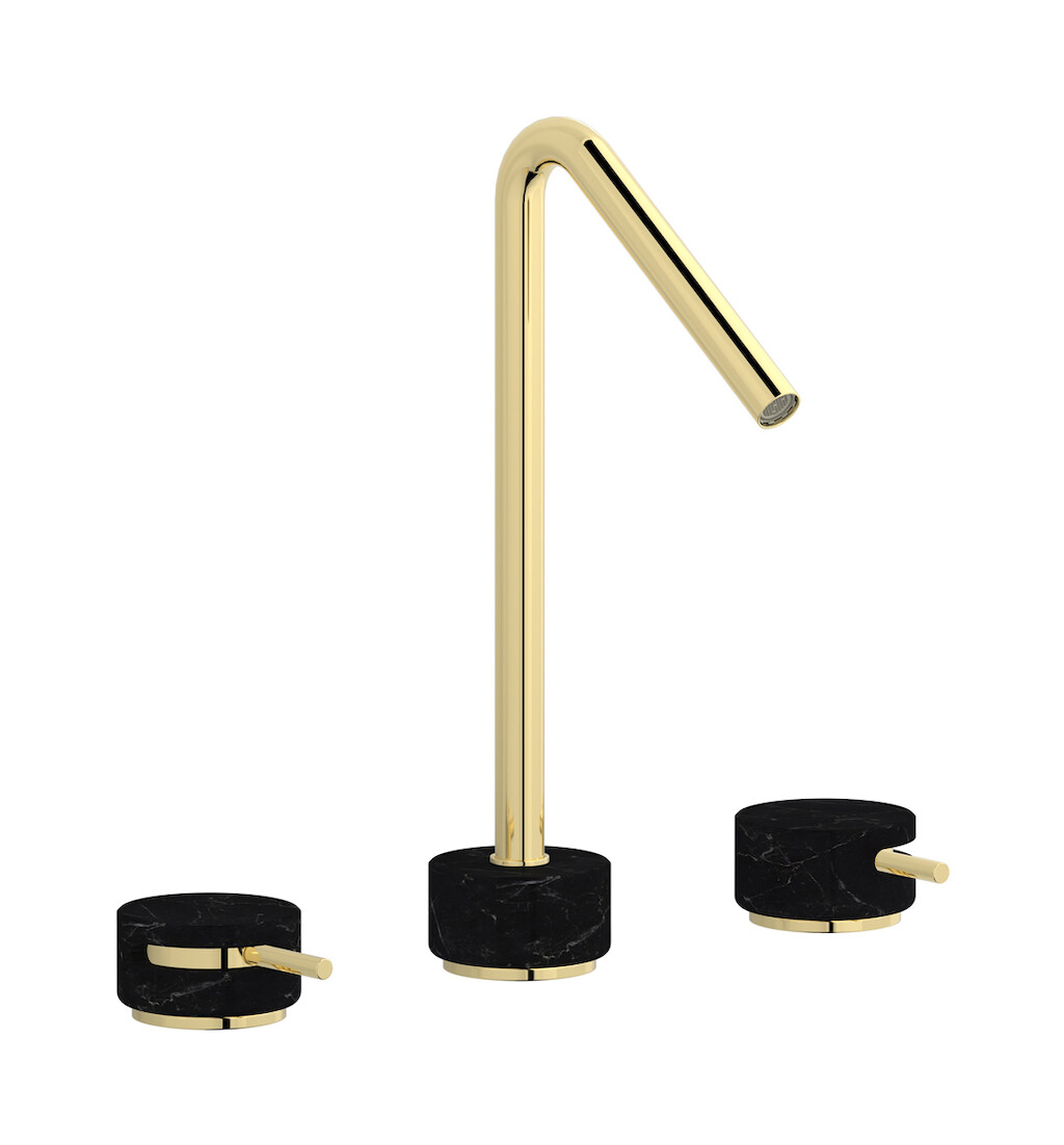 Смеситель для раковины на 3 отверстия с высоким изливом в комплекте с донным клапаном. WE ARE IB mr390ii_2 Pale Gold Marmo