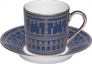 10639598 Haviland Чашка кофейная с блюдцем Haviland "Тиара, прусская бирюза" 90мл (платиновый декор) Фарфор