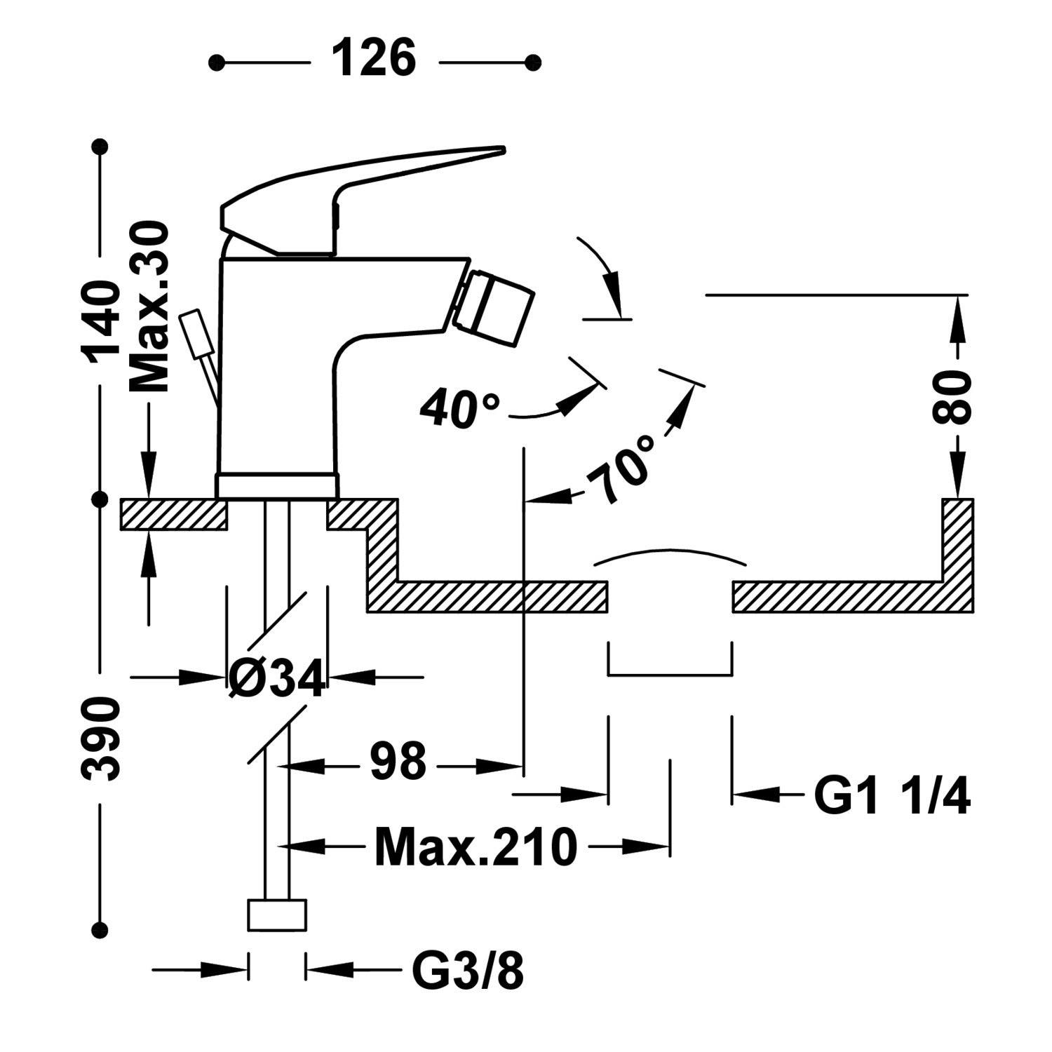 Смеситель для биде BASE PLUS с одной ручкой и автоматическим сливом -21612010DA TRES - Вид №2
