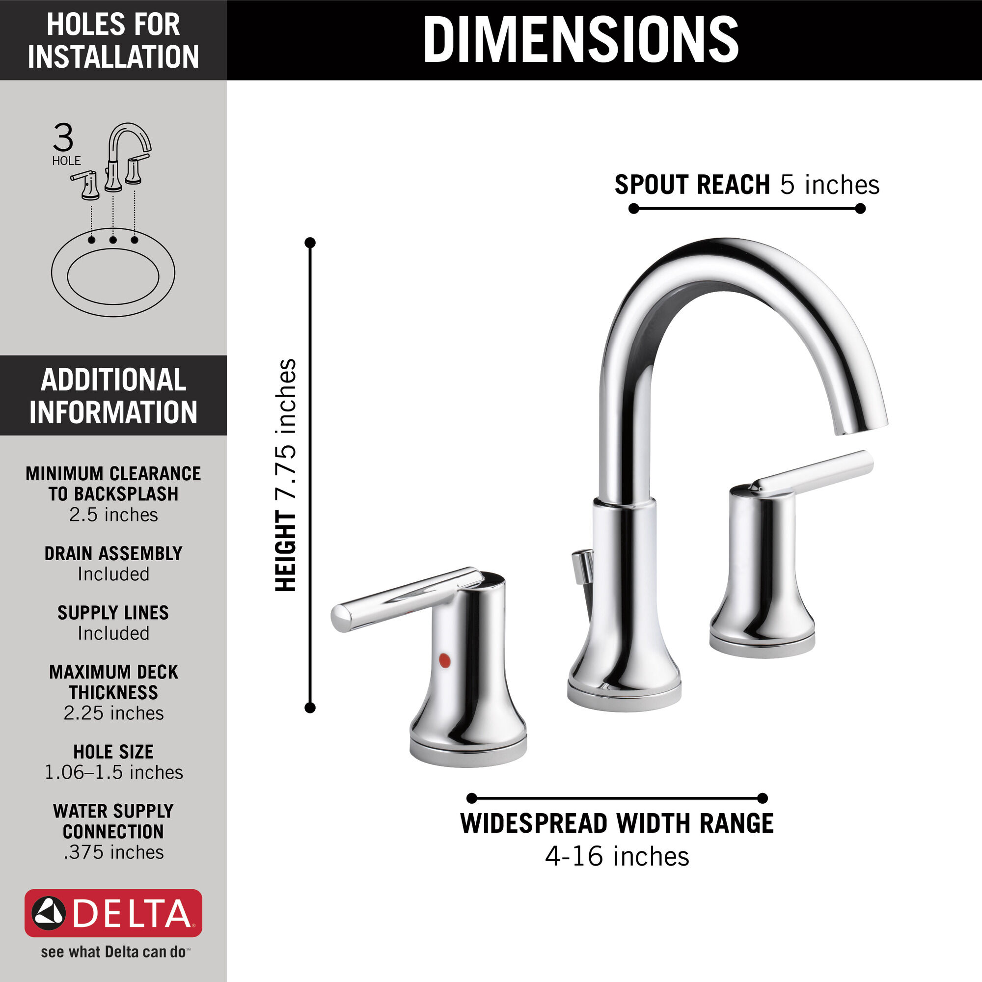 3559-MPU-DST Смеситель для ванной комнаты с двумя ручками Delta Faucet Trinsic Хром  - Вид №3