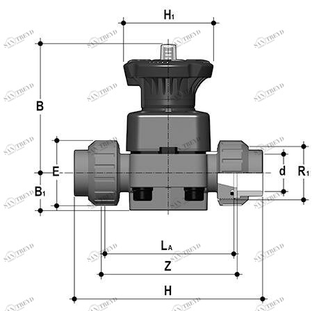 SANIT 121882050020 Мембранный клапан ДК DIALOCK®, PVC-U, фитинг с гнездом растворителя 