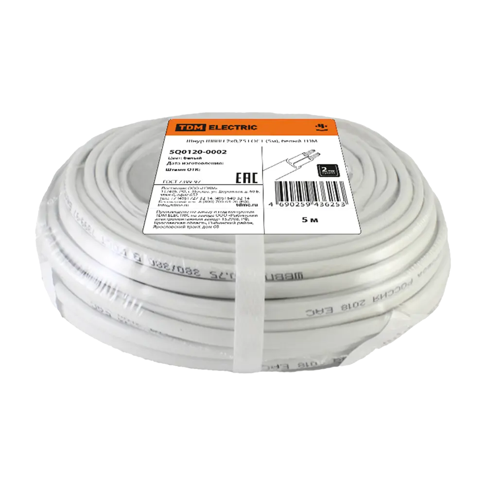 Провод TDM ELECTRIC ШВВП 2х0.75 белый 5 метров для подключения электрооборудования 84574303 STLM-1571073 - Вид №1