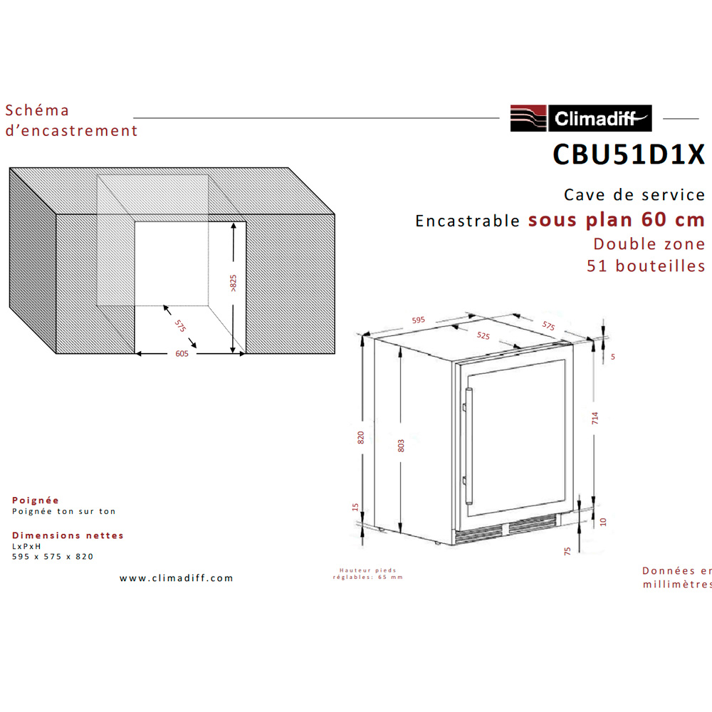 9988985 Винный шкаф Climadiff CBU51D1X серебристый STDN-0004148 - Вид №6