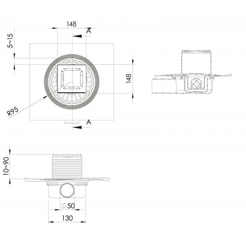 090363 Трап водосток ZENTRUM Norma 150х150  Berges ZENTRUM Uno  - Вид №4