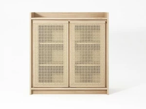 KARPENTER Комод из массива дерева и ротанга с распашными дверцами Roots