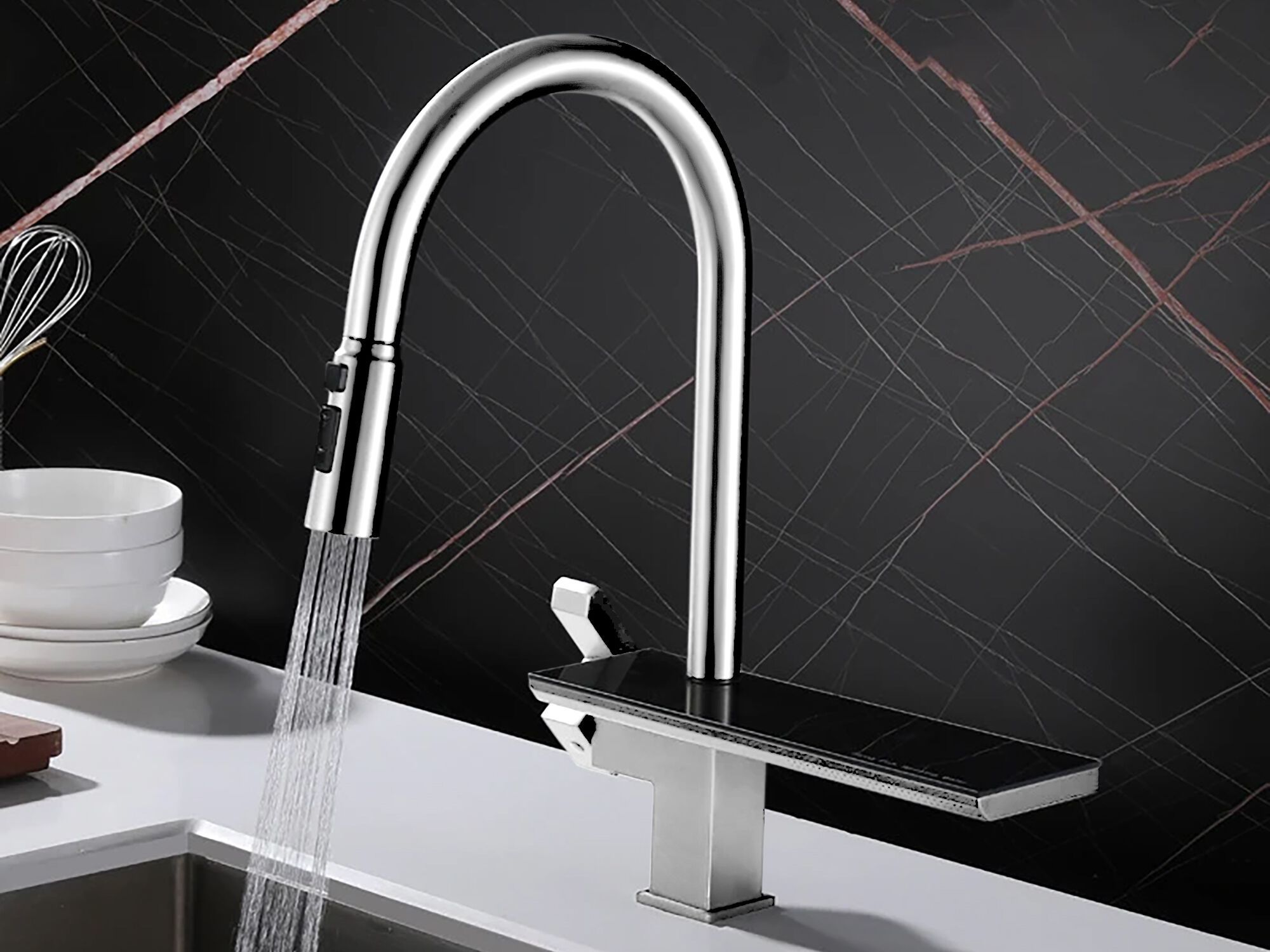 Однорычажный смеситель для кухни из нержавеющей стали с выдвижным ручным душем Fontana Showers SUPINO ARCH-00093367