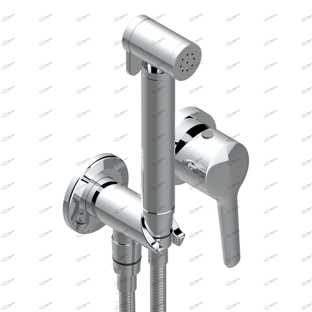 G9E-5840/MBG Комплект для душа, включающий смеситель, армированный шланг 1 м 25 см, ручной душ с курковым распылителем, выход из стены и предохранительный запорный клапан Thg-paris System métal quadrillé Хром G9E 5840/MBG A02 CAT.A