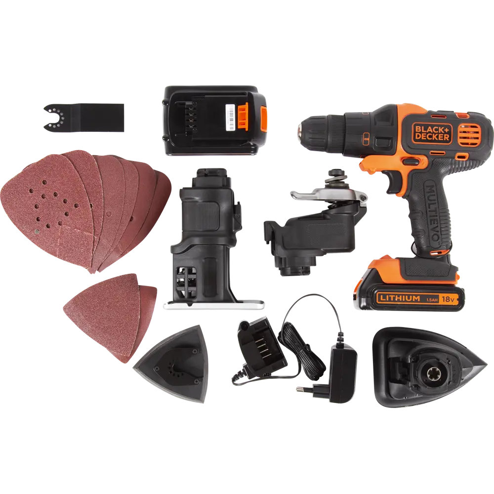 Дрель-шуруповерт аккумуляторная Black&Decker Multievo, 18 В Li-ion 2х1.5 Ач, набор универсальных насадок 82068921 STLM-2070097 BLACK + DECKER  - Вид №6