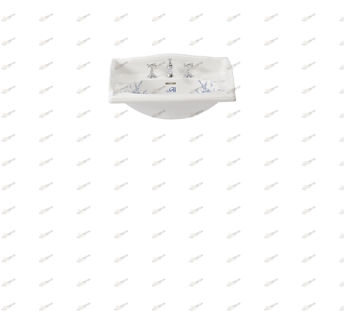 Gentry Home Таз большой белый Victorian Синий узор GH101233