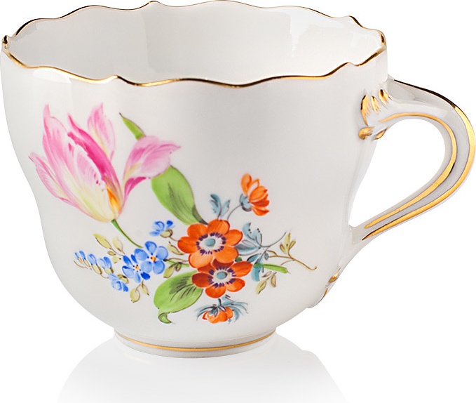 10583793 Meissen Чашка для мокко 100мл "Букет из трех цветов, тюльпан" (золотой кант) Фарфор 