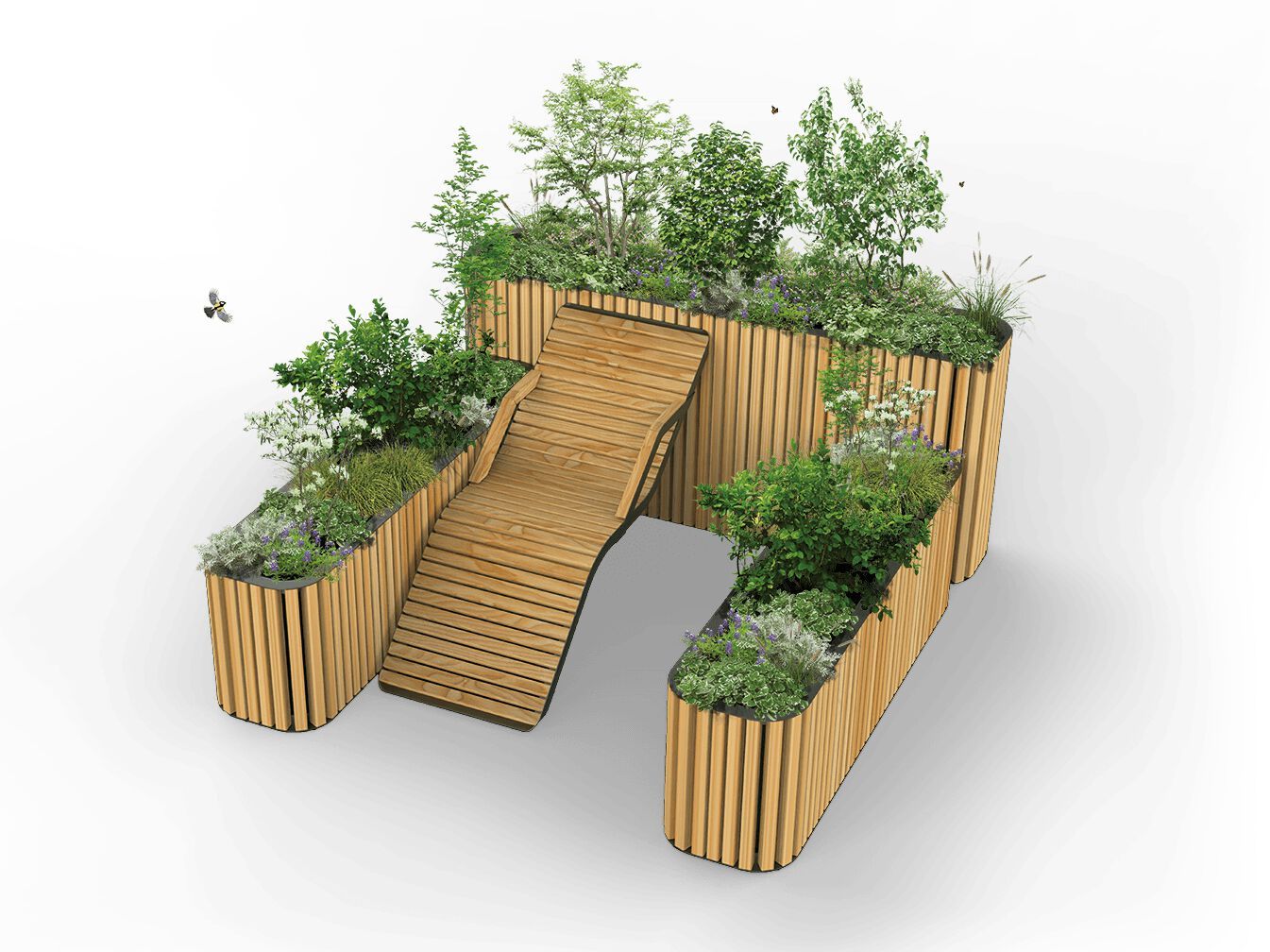 Деревянная скамейка со встроенной плантатором Urbencéa EDEN ARCH-00018047