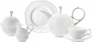 10664301 Meissen Сервиз чайный "Игра волн, рельеф, белый" №2 на 6 персон на 21 предмет Фарфор, Керамика