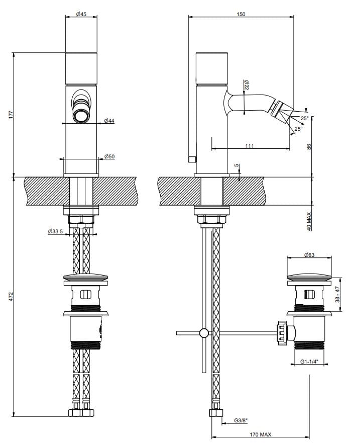Смеситель для биде из хромированной латуни Gessi Habito ARCH-00056541 - Вид №2