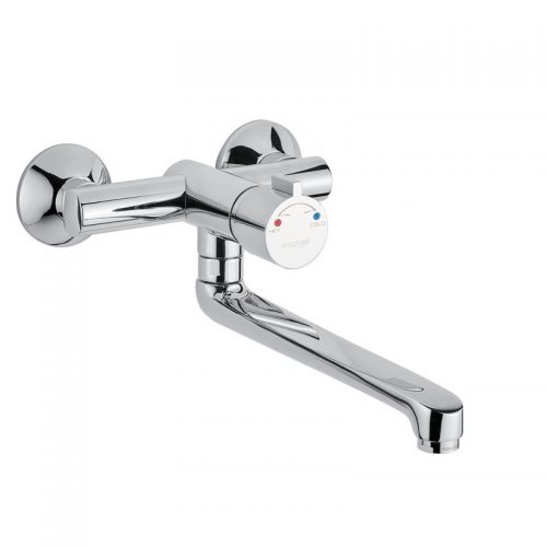 908.35 Idral Смеситель для раковины / раковины с термостатом, самозакрывающийся, серия 909, клинический рычаг и поворотный излив 200 мм 