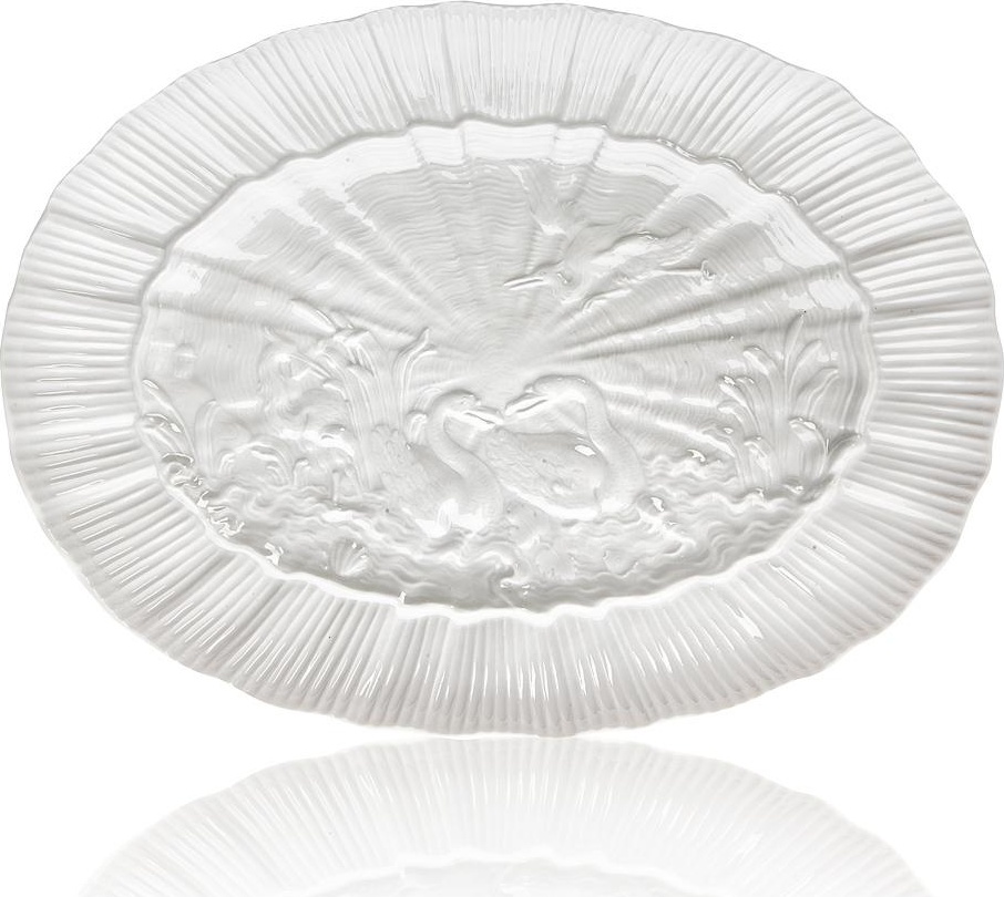 71511 Meissen Блюдо овальное 30см "Лебединый сервиз" (белый рельеф) Фарфор 