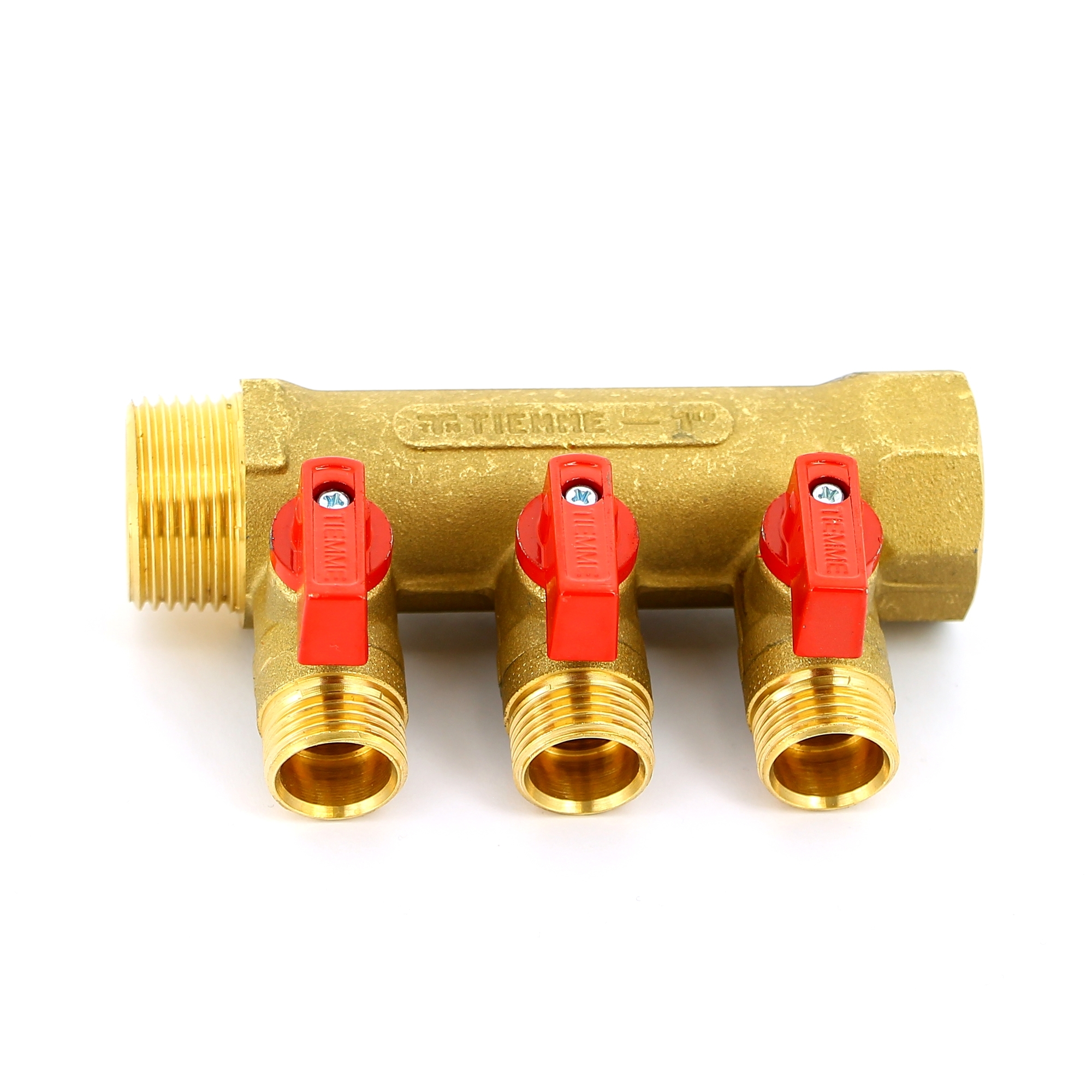 Коллектор НВ 1" с кранами TIEMME 3 выхода 1/2"Н 36мм 1820005