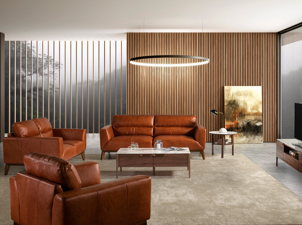 073529 Диван из кожи -3P светло-коричневый Angel Cerda KF1016  - Вид №3