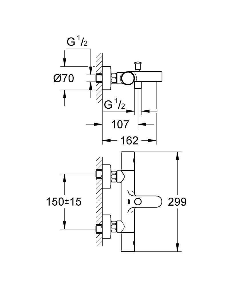 34215000 Термостатический смеситель для ванны Grohe Grohtherm 1000 Cosmopolitan хром - Вид №1