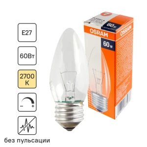 Лампа накаливания Osram свеча E27 60 Вт свет тёплый белый