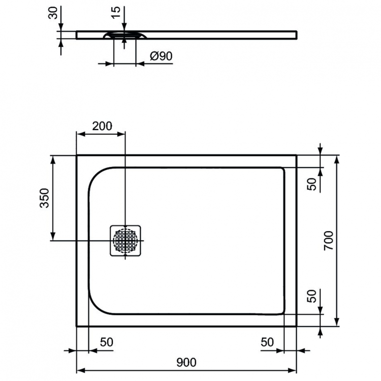 K8190FR Душевой поддон 90х70 см Ideal Standard ULTRAFLAT S  - Вид №1