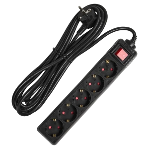 Удлинитель бытовой Skybeam 3x1.5 5 м 5 розеток с заземлением 3680 Вт с выключателем цвет черный