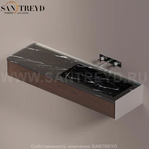 Agape DR Раковина столешница 160 см, с 2-мя выдвижными ящиками. Отделка: хромированный сатин, черный мрамор и коричневый дуб ADRP16DSPNMRU