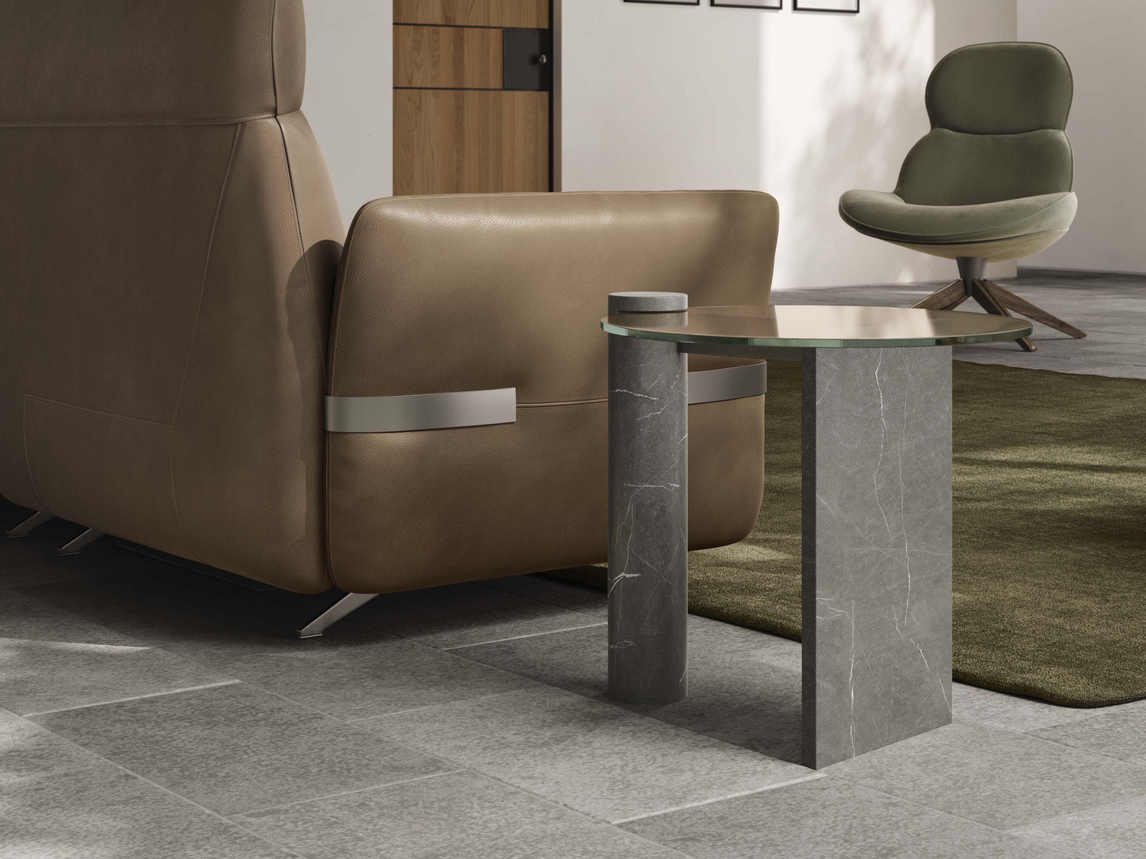 Высокий мраморный круглый журнальный столик со стеклянной столешницей Natuzzi Italia Solar ARCH-00032832 - Вид №4
