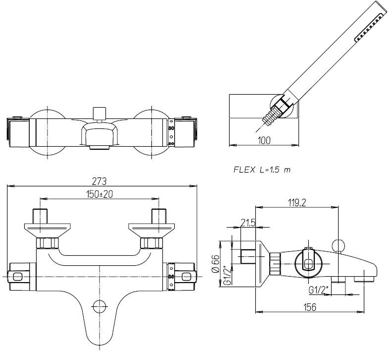 Paini Arena 92CR105THKM смеситель для ванны с аксессуаром - Вид №1