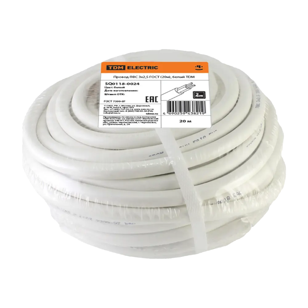 Провод Tdm Electric ПВС 3x2.5 20 м ГОСТ цвет серый STLM-2048660 - Вид №1