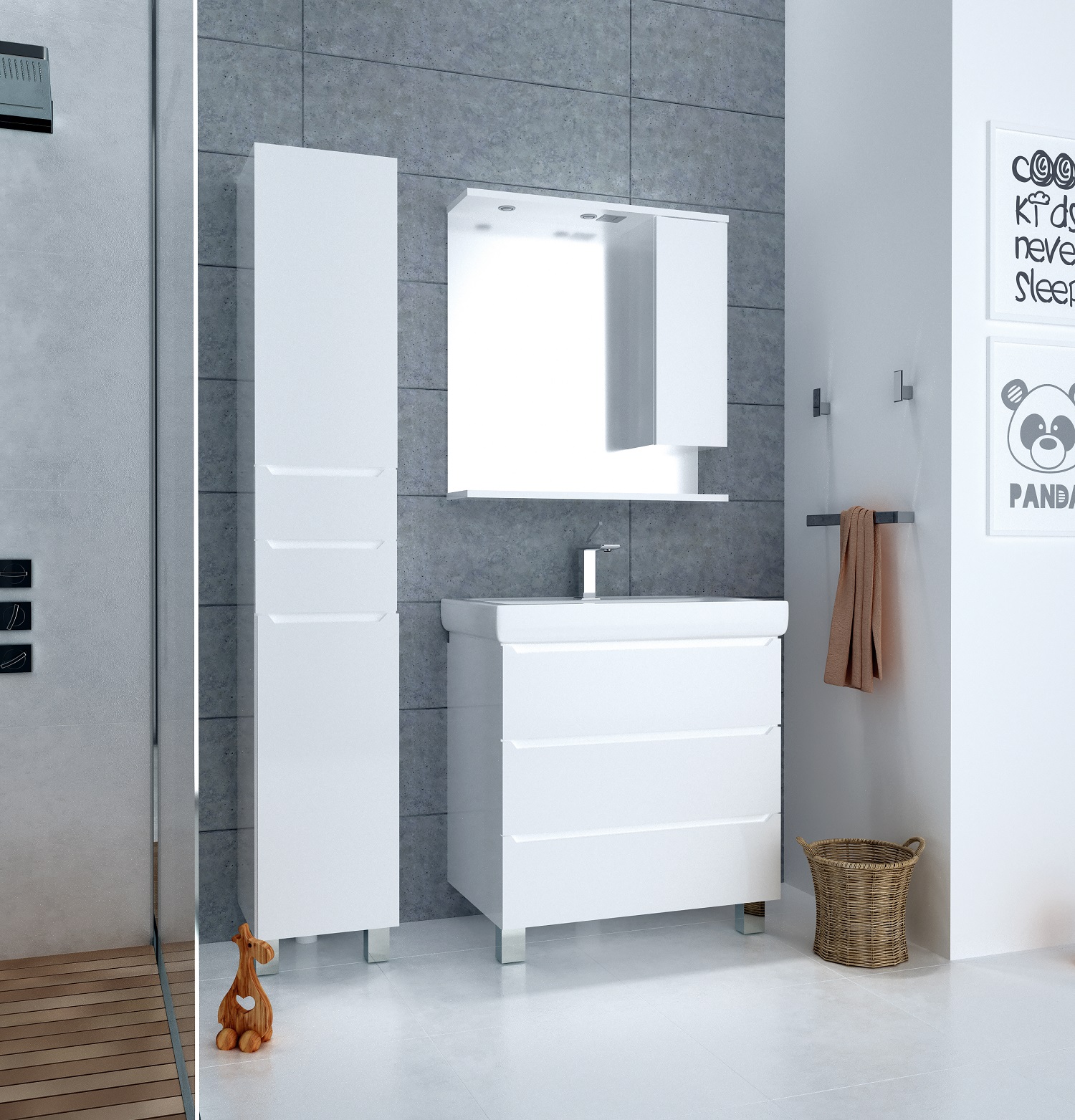 У57595 Шкаф - Пенал Кода 35Н, 2д, 2я, Белый глянец, МДФ 1 Marka Кода  - Вид №1