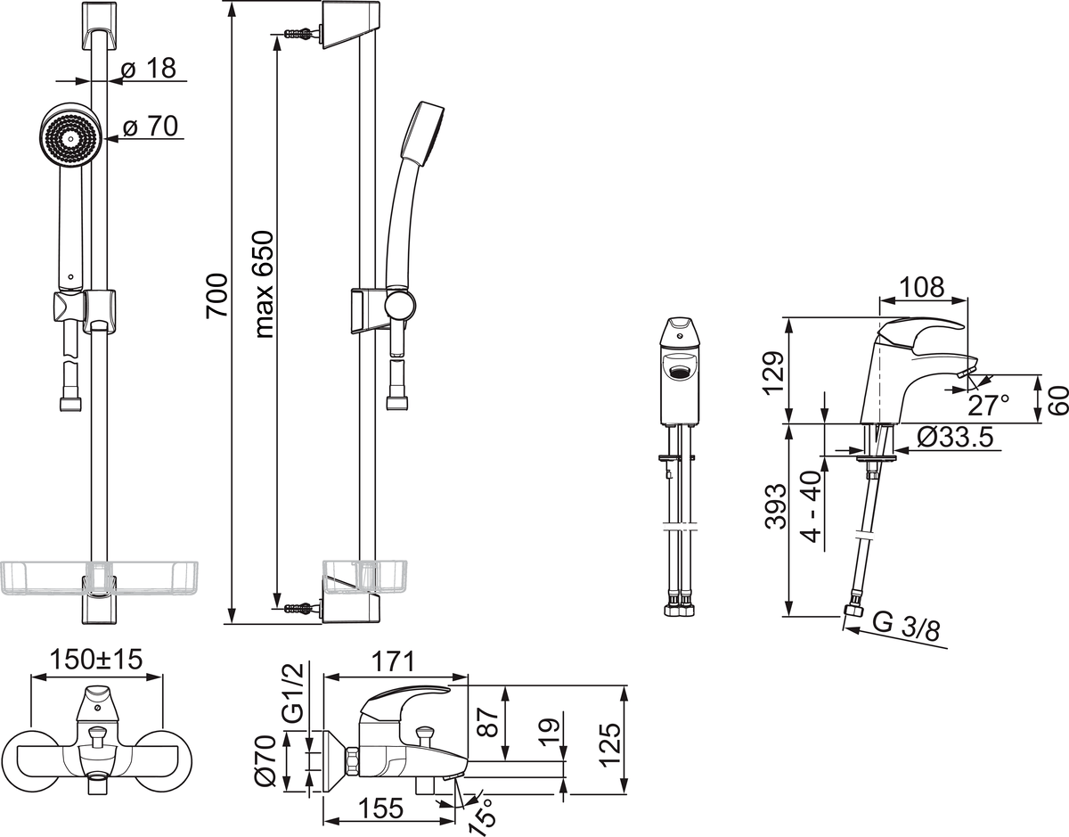 Oras 1496 Набор смесителей для ванной комнаты 1496 Polara Хром  - Вид №1