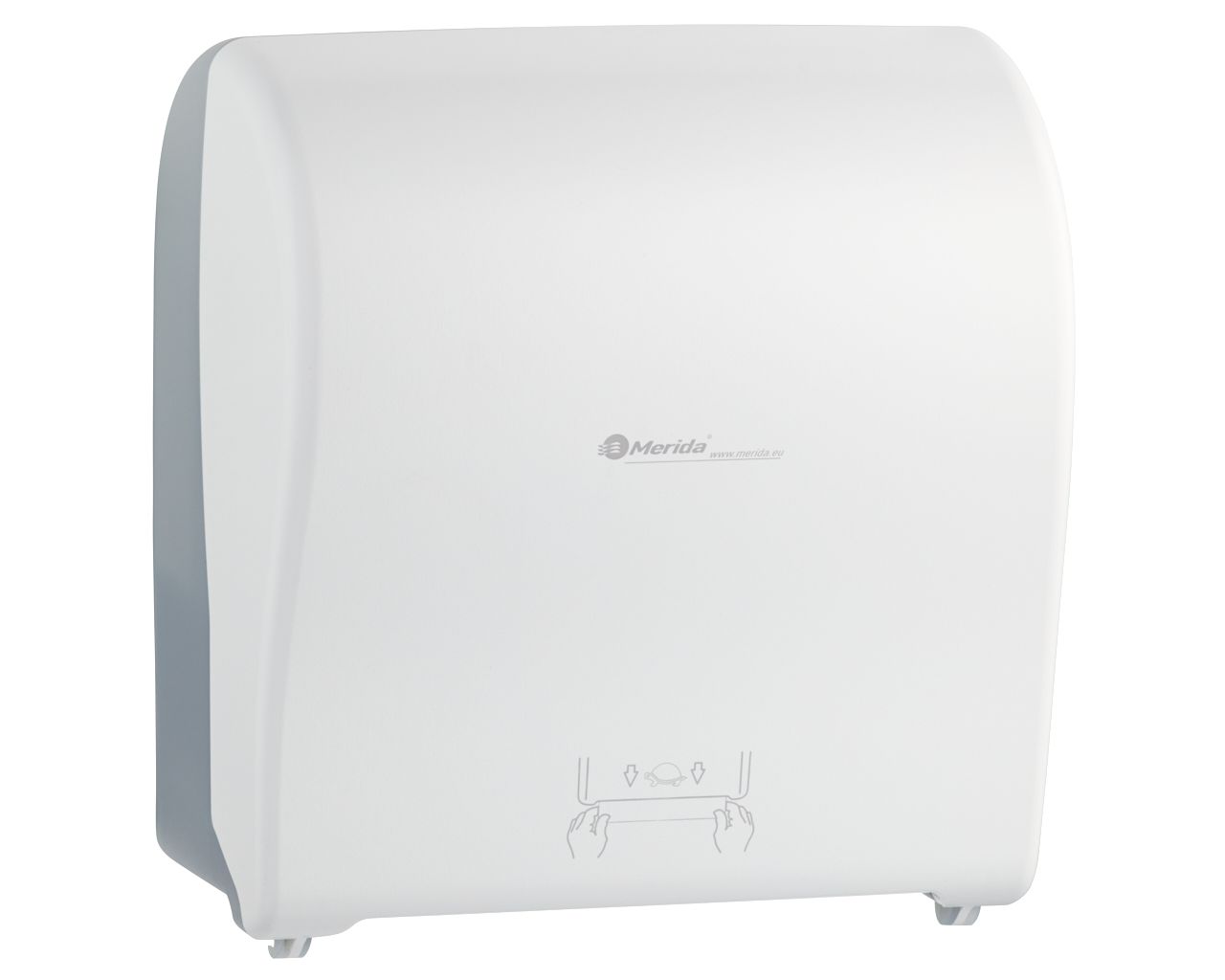 CJB302 Механический диспенсер для бумажных полотенец в рулонах SOLID CUT AUTOMATIC MAXI, АБС-пластик, полностью белая передняя часть - матовая, прозрачная светлая задняя часть - матовая Merida  - Вид №1